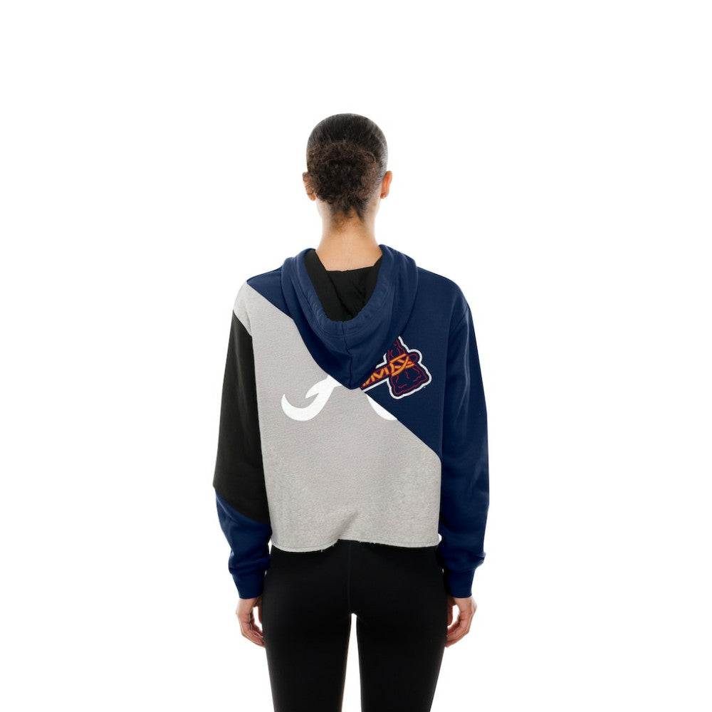Atlanta Braves New Era Women's Upcycled Color Block Cropped Boxy Hoodie Hoodies - MLB