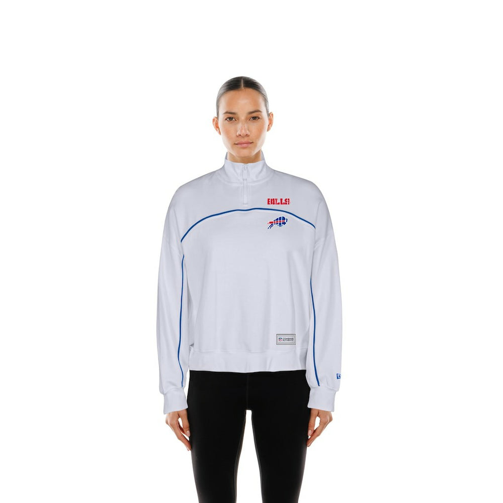 New Era Buffalo Bills Female Adult White Functional Fandom Quarter-Zip Sweatshirt | NFL