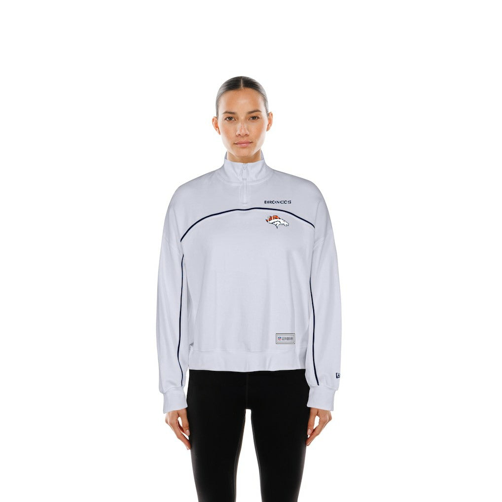 New Era Denver Broncos Female Adult White Functional Fandom Quarter-Zip Sweatshirt | NFL
