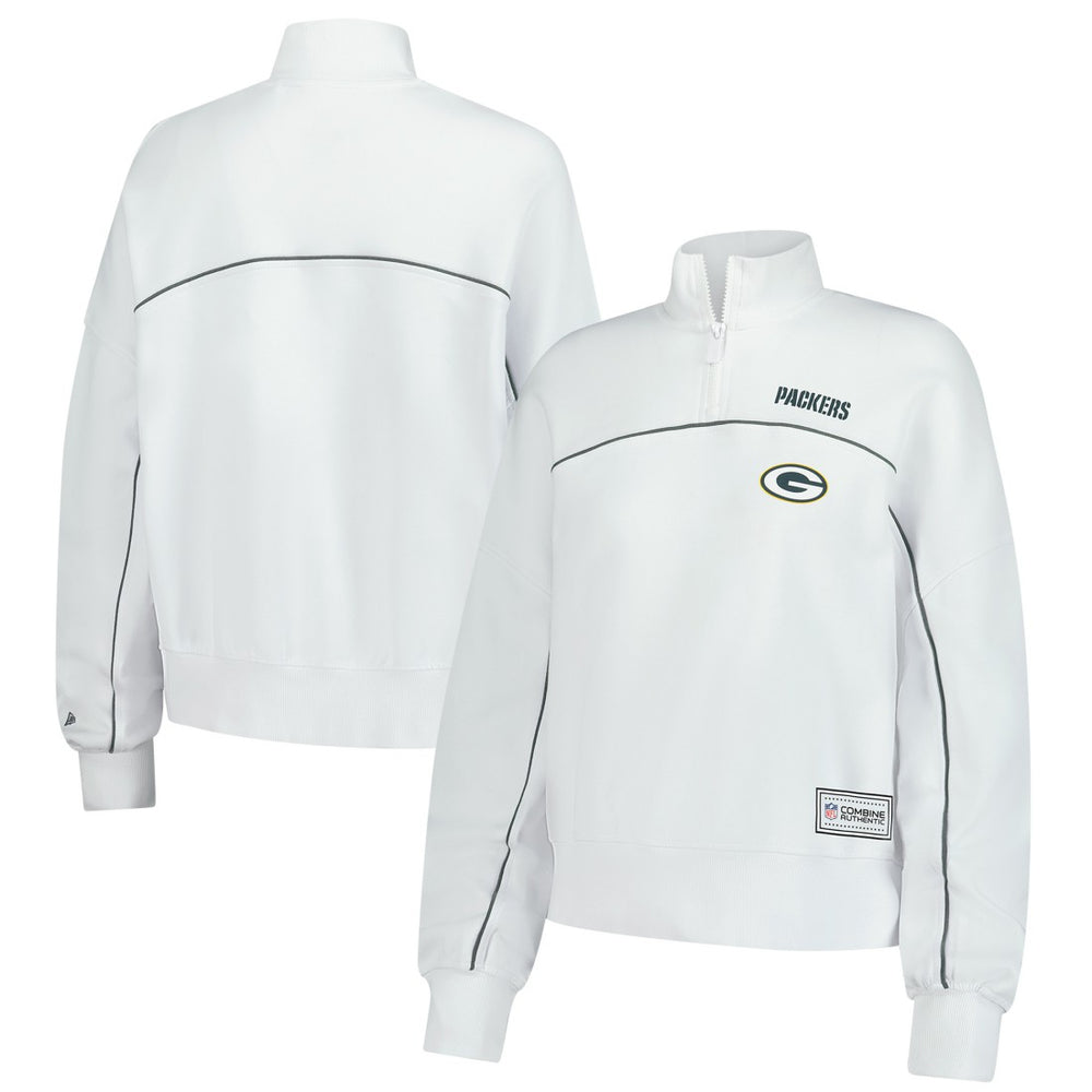 New Era Green Bay Packers Female Adult White Functional Fandom Quarter-Zip Sweatshirt | NFL