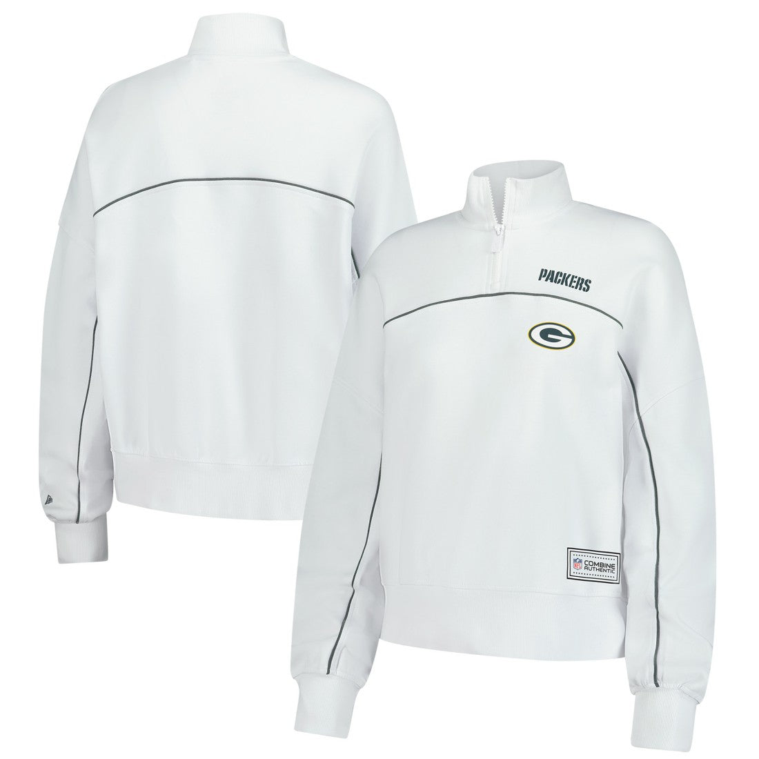 New Era Green Bay Packers Female Adult White Functional Fandom Quarter-Zip Sweatshirt | NFL