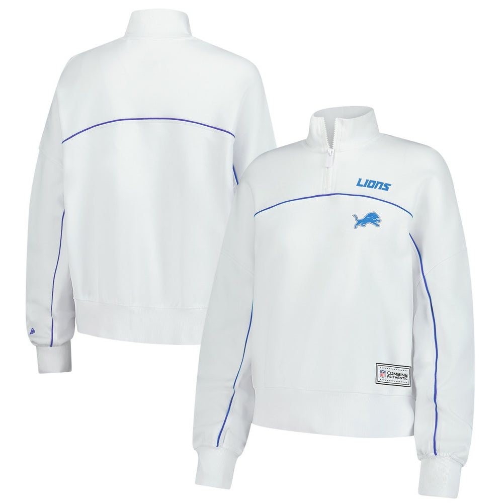 New Era Detroit Lions Female Adult White Functional Fandom Quarter-Zip Sweatshirt | NFL