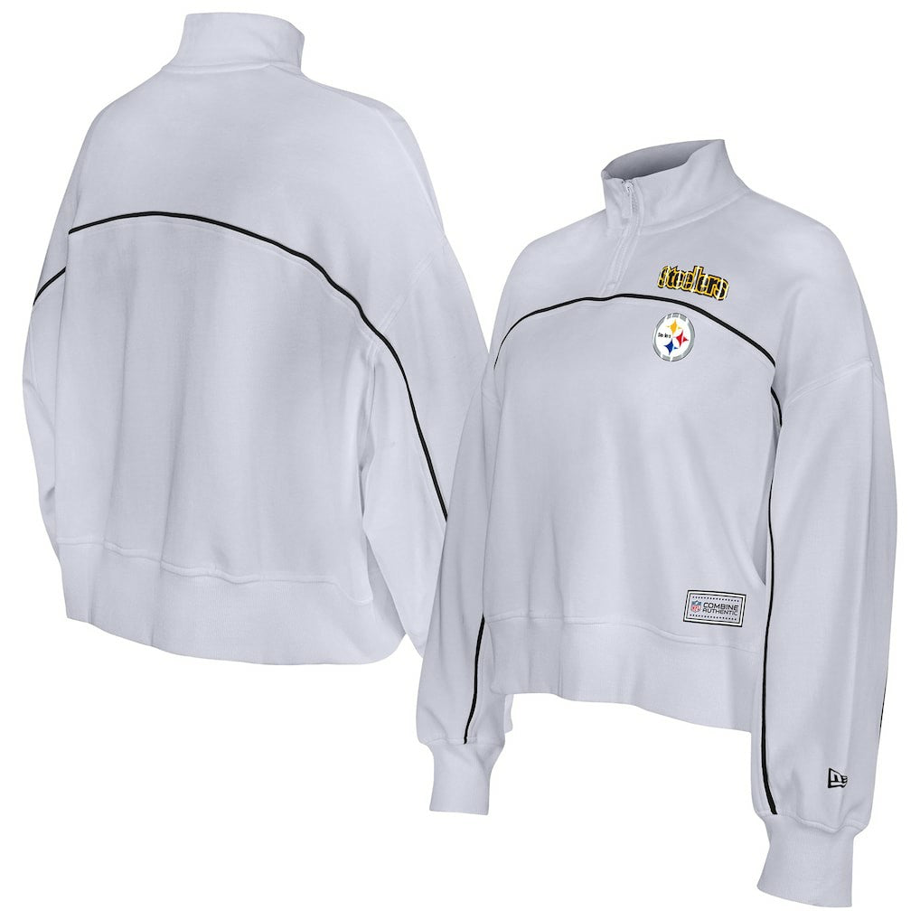 New Era Pittsburgh Steelers Female Adult White Functional Fandom Quarter-Zip Sweatshirt | NFL