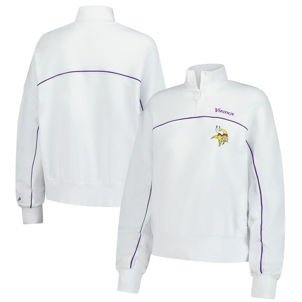 New Era Minnesota Vikings Female Adult White Functional Fandom Quarter-Zip Sweatshirt | NFL