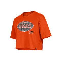 Cincinnati Bengals New Era Girl's Flip Sequin Boxy T-Shirt Orange | NFL