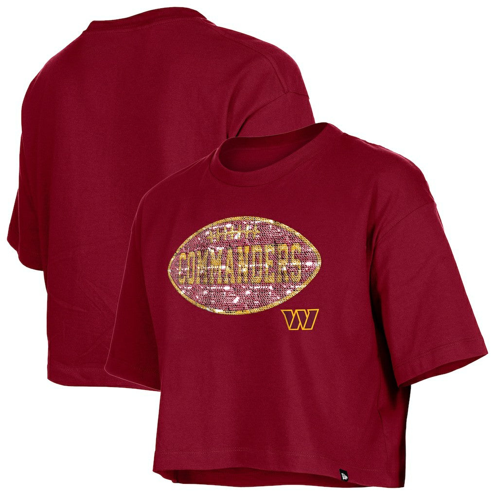 Washington Commanders New Era Girl's Flip Sequin Boxy T-Shirt Burgundy | NFL
