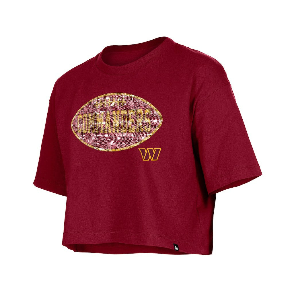 Washington Commanders New Era Girl's Flip Sequin Boxy T-Shirt Burgundy | NFL