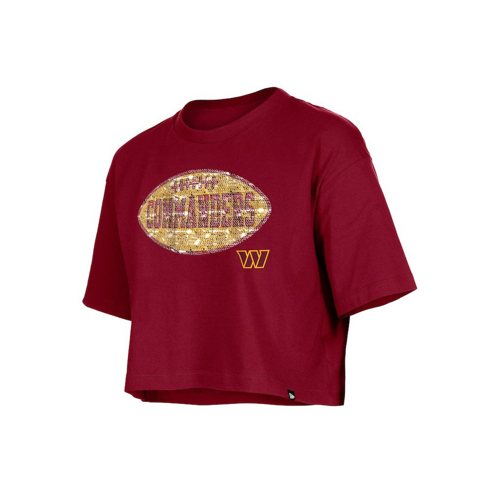 Washington Commanders New Era Girl's Flip Sequin Boxy T-Shirt Burgundy | NFL