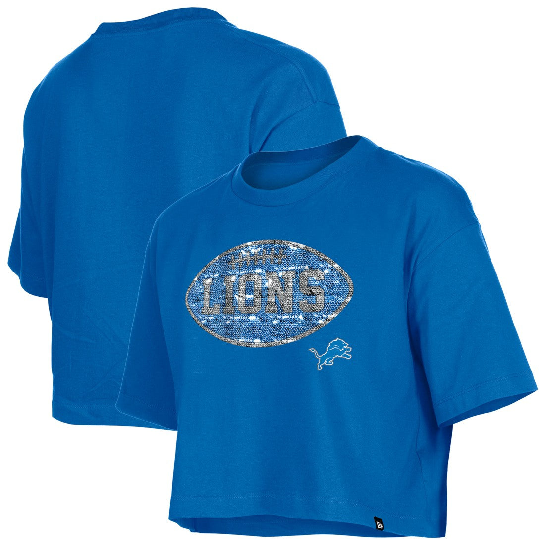 Detroit Lions New Era Girl's Flip Sequin Boxy T-Shirt Blue | NFL