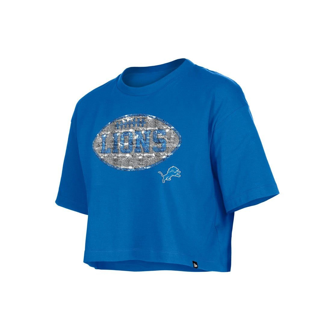 Detroit Lions New Era Girl's Flip Sequin Boxy T-Shirt Blue | NFL
