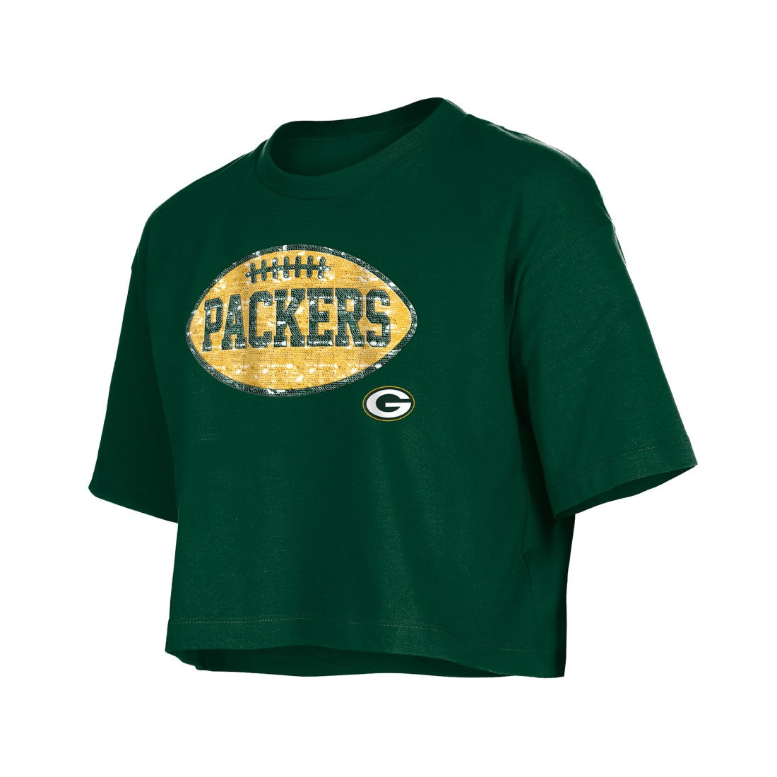 Green Bay Packers New Era Girl's Flip Sequin Boxy T-Shirt Green | NFL