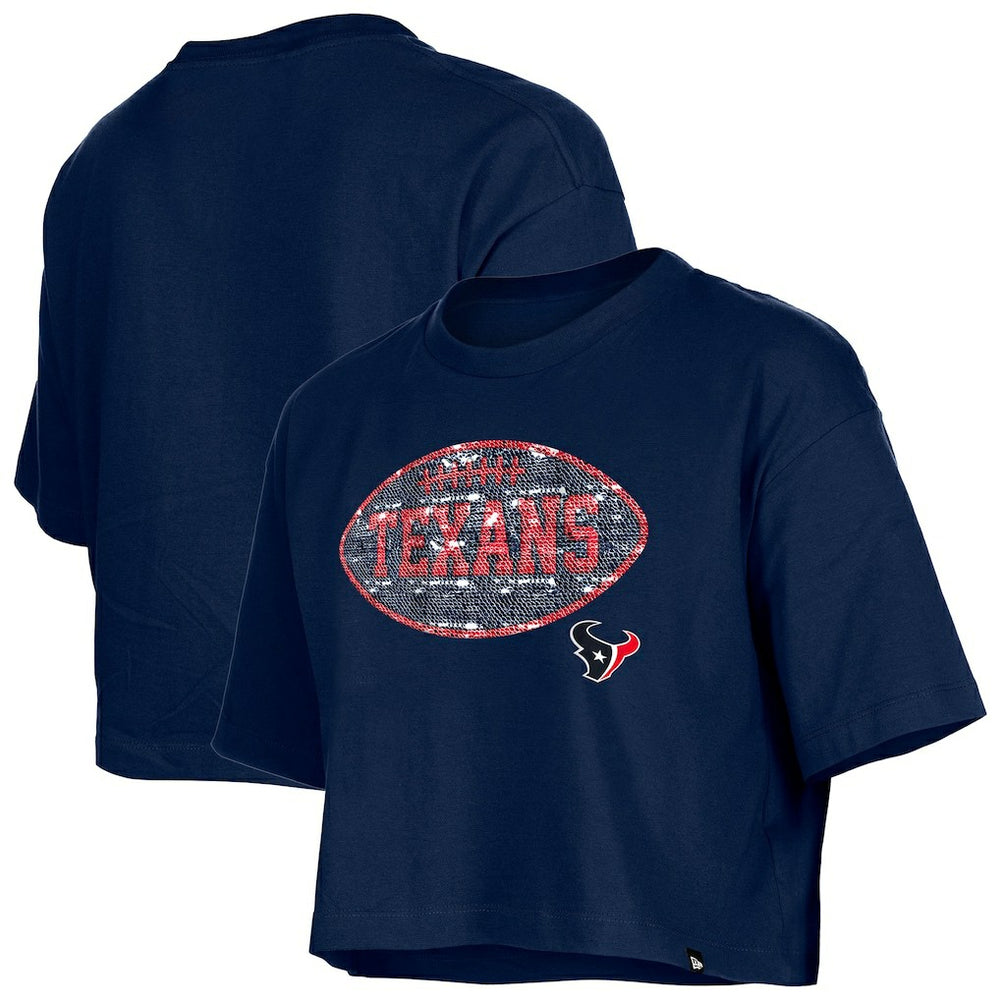 Houston Texans New Era Girl's Flip Sequin Boxy T-Shirt Navy | NFL