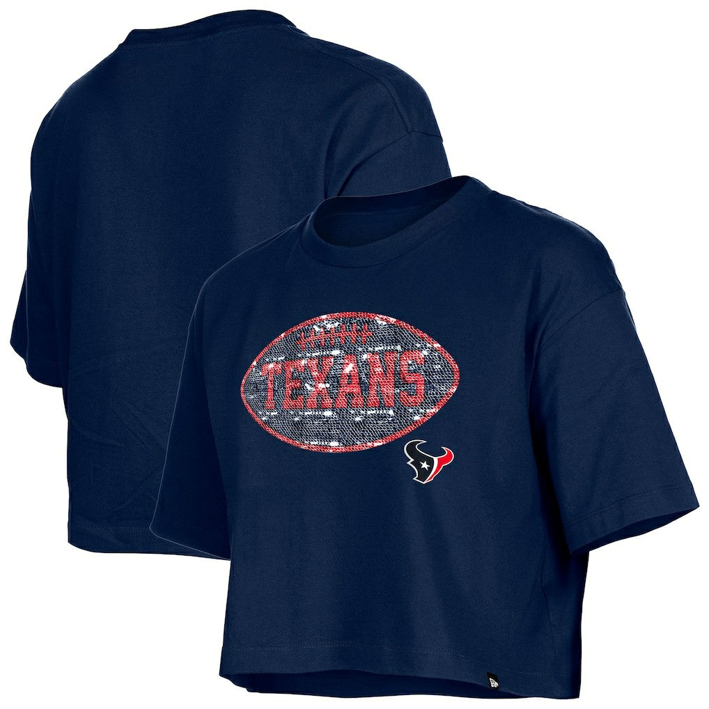 Houston Texans New Era Girl's Flip Sequin Boxy T-Shirt Navy | NFL