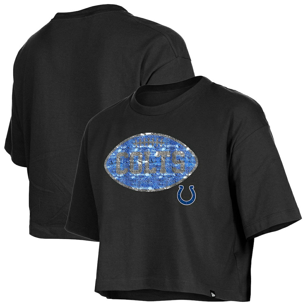 Indianapolis Colts New Era Girl's Flip Sequin Boxy T-Shirt Black | NFL