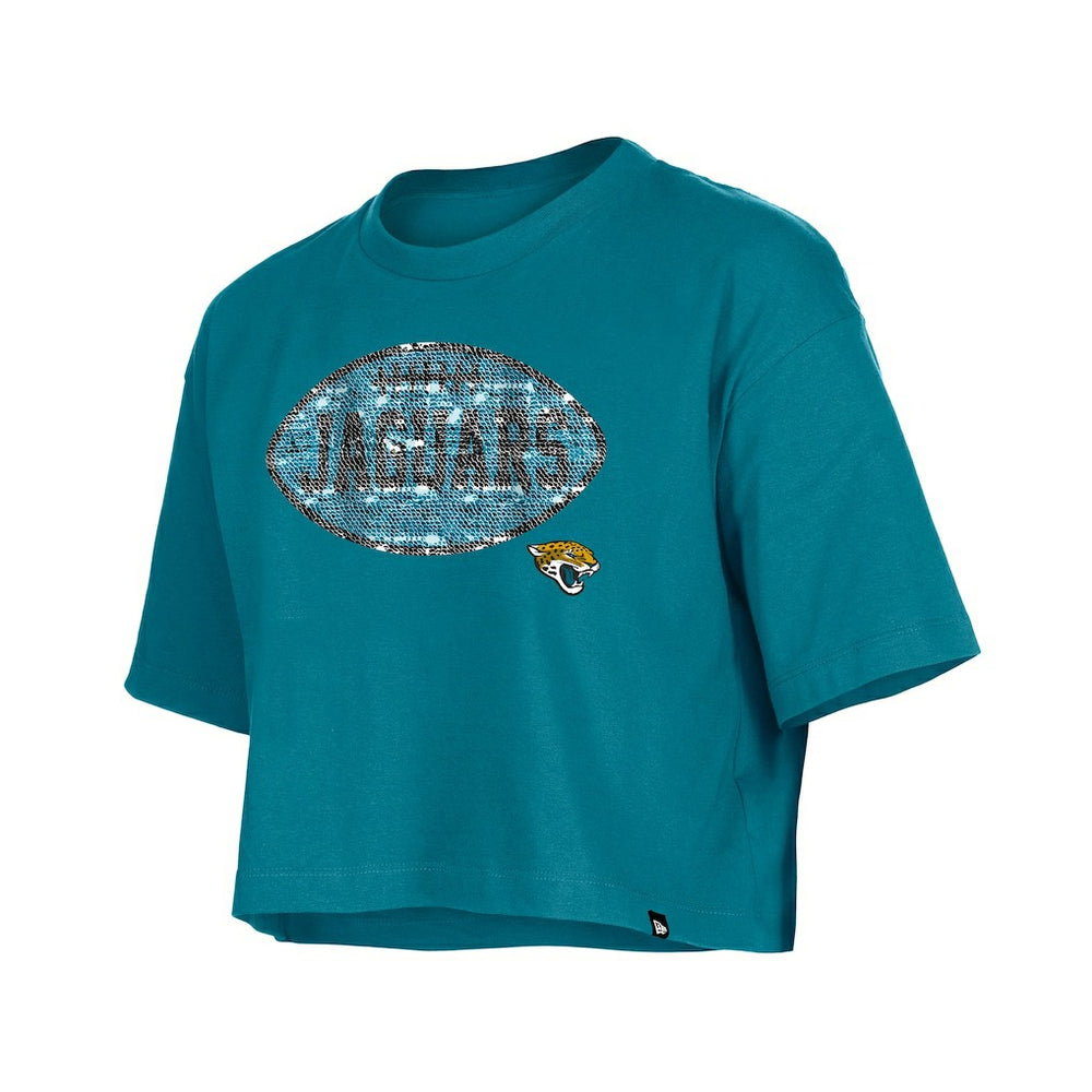 Jacksonville Jaguars New Era Girl's Flip Sequin Boxy T-Shirt Teal | NFL