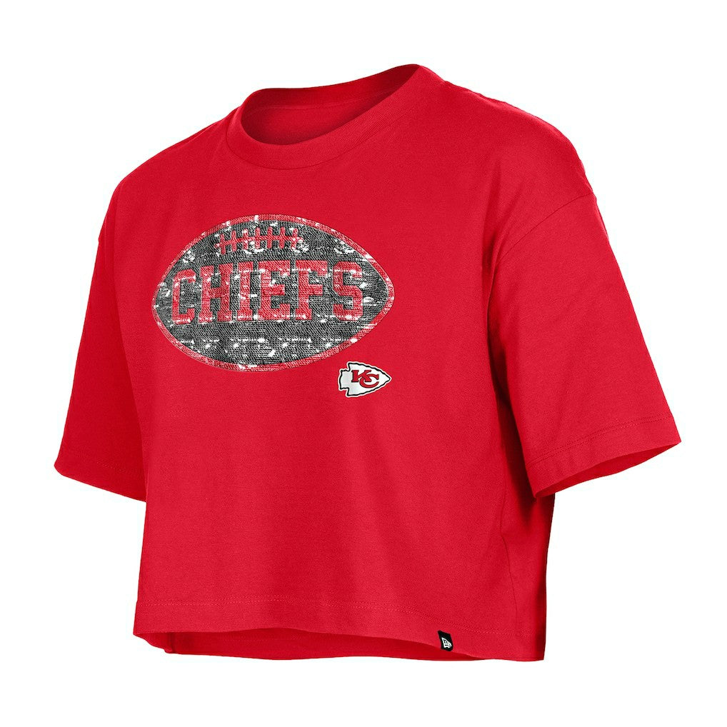 Kansas City Chiefs New Era Girl's Flip Sequin Boxy T-Shirt Red | NFL