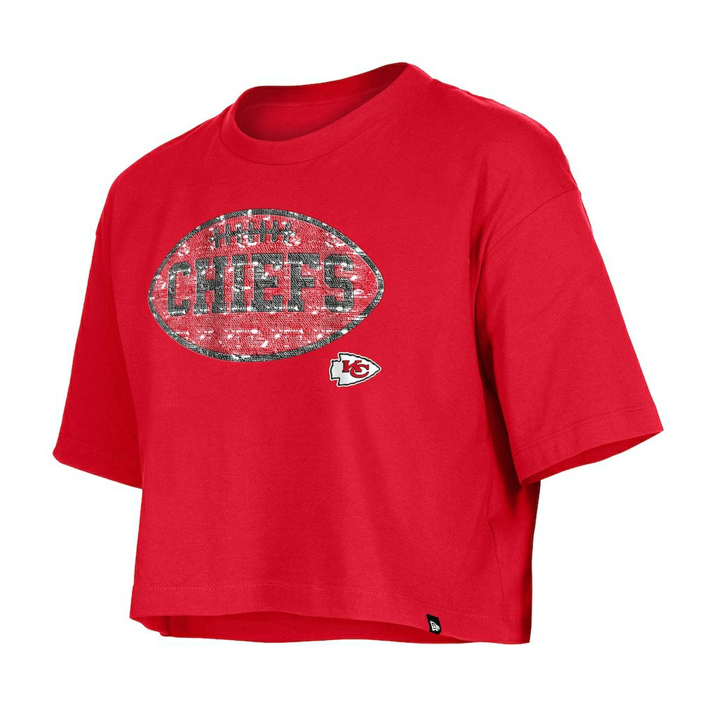 Kansas City Chiefs New Era Girl's Flip Sequin Boxy T-Shirt Red | NFL