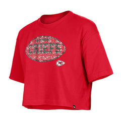 Kansas City Chiefs New Era Girl's Flip Sequin Boxy T-Shirt Red | NFL