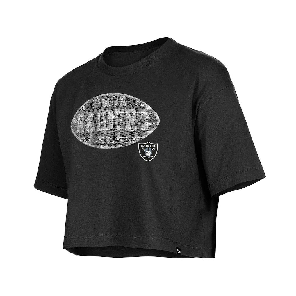 Las Vegas Raiders New Era Girl's Flip Sequin Boxy T-Shirt Black | NFL