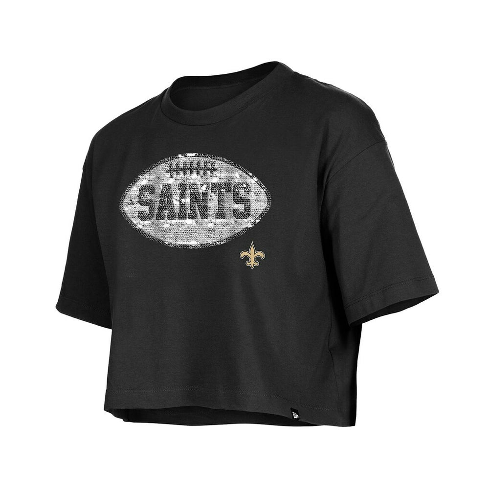 New Orleans Saints New Era Girl's Flip Sequin Boxy T-Shirt Black | NFL