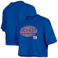 New York Giants New Era Girl's Flip Sequin Boxy T-Shirt Royal | NFL