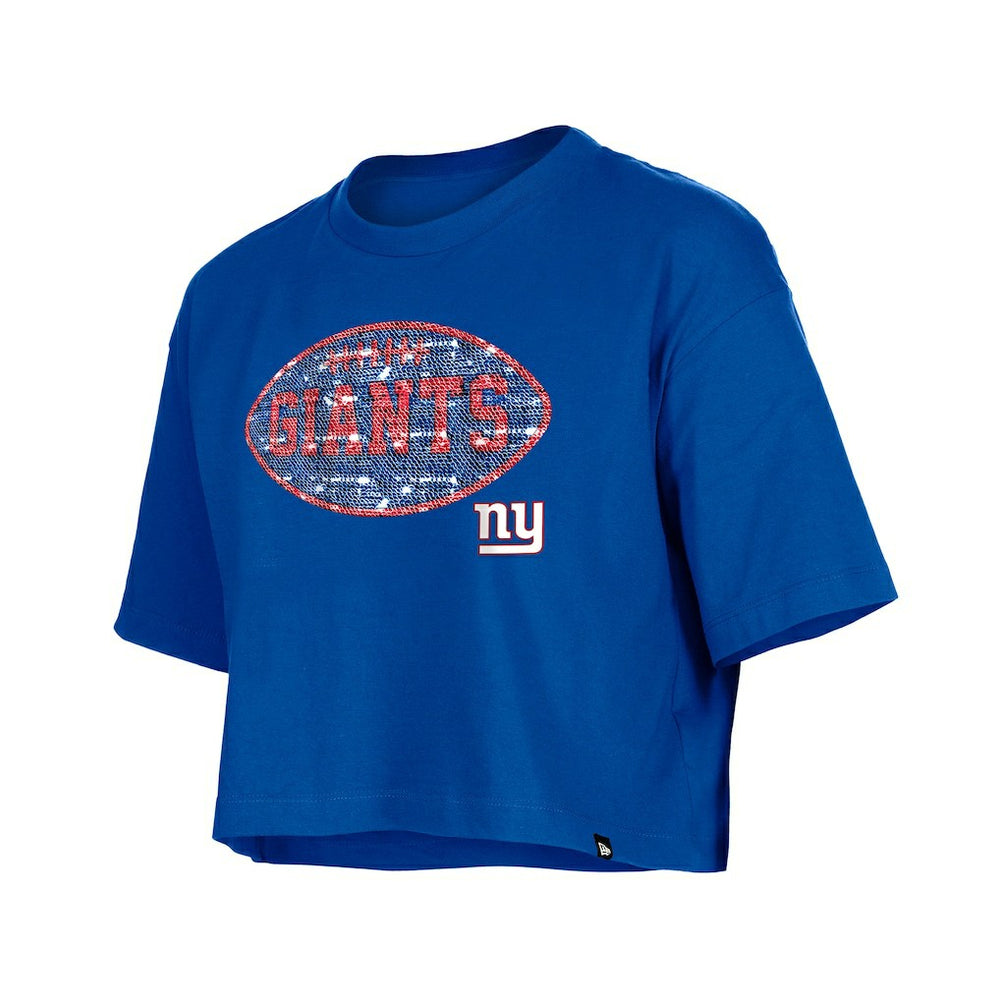 New York Giants New Era Girl's Flip Sequin Boxy T-Shirt Royal | NFL
