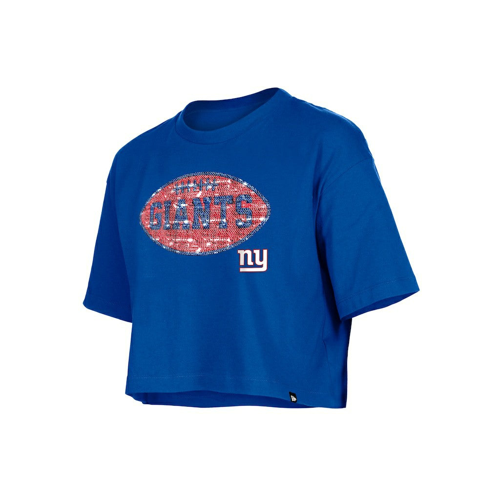 New York Giants New Era Girl's Flip Sequin Boxy T-Shirt Royal | NFL
