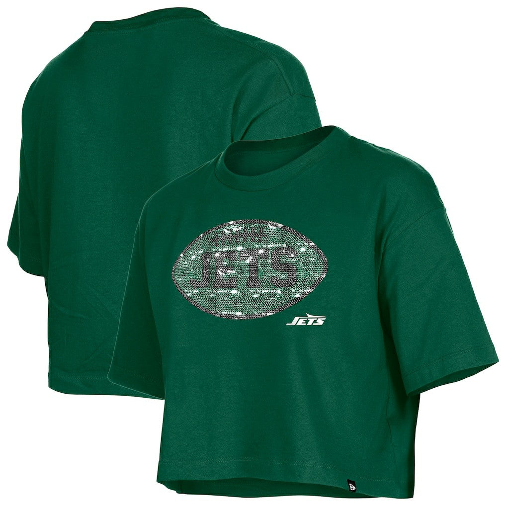 New York Jets New Era Girl's Flip Sequin Boxy T-Shirt Green | NFL