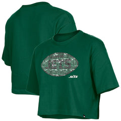 New York Jets New Era Girl's Flip Sequin Boxy T-Shirt Green | NFL