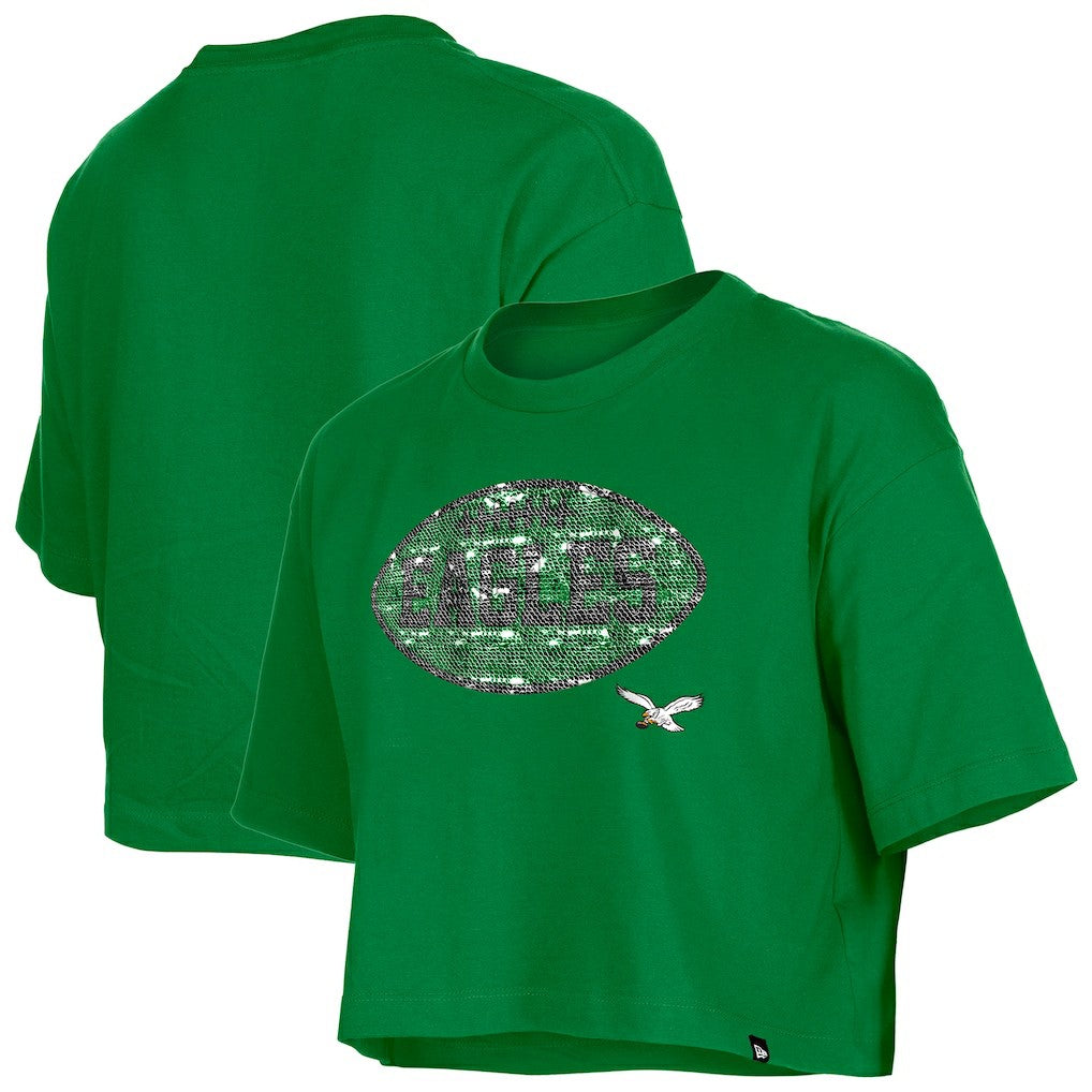 Philadelphia Eagles New Era Girl's Flip Sequin Boxy T-Shirt Kelly Green | NFL