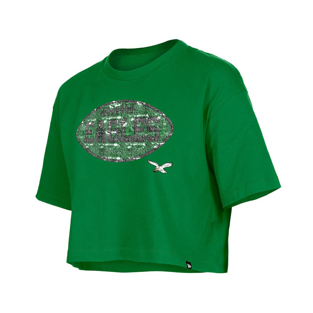 Philadelphia Eagles New Era Girl's Flip Sequin Boxy T-Shirt Kelly Green | NFL