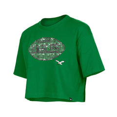 Philadelphia Eagles New Era Girl's Flip Sequin Boxy T-Shirt Kelly Green | NFL