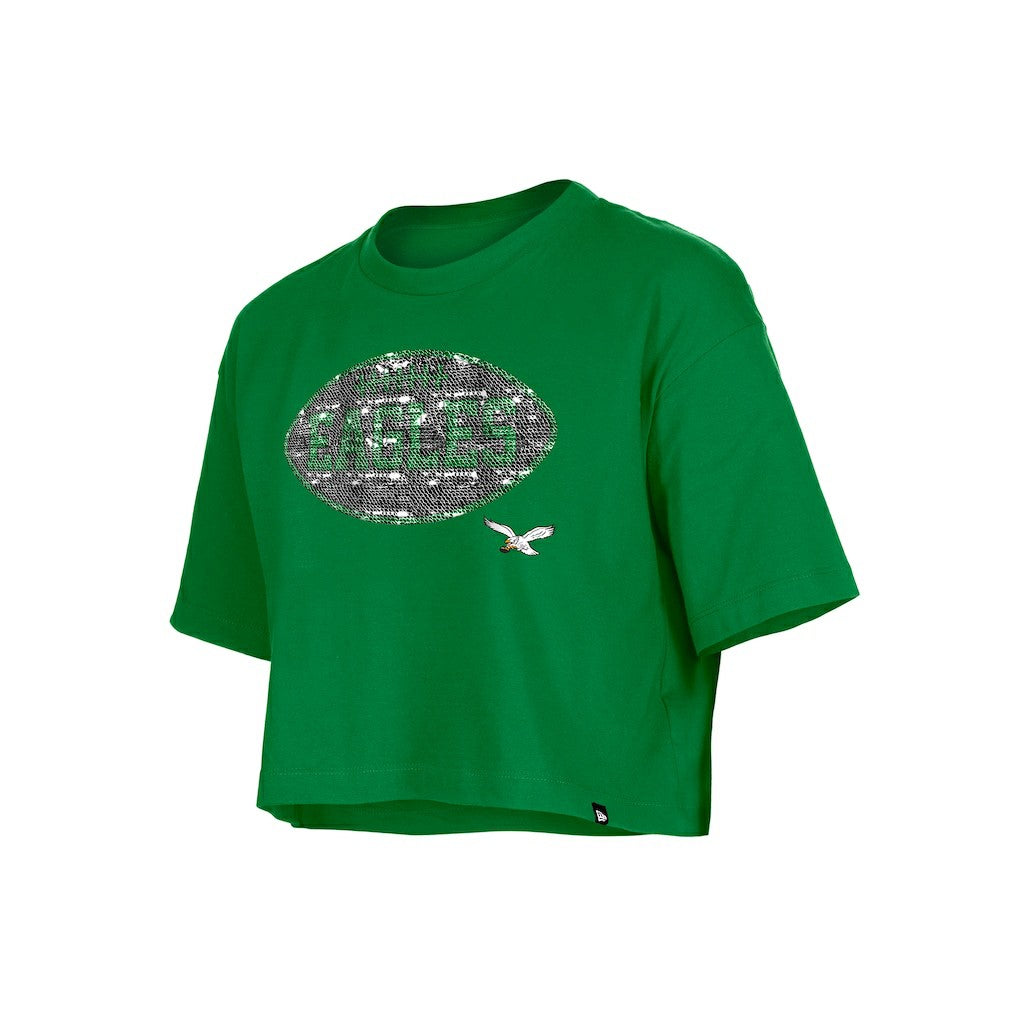 Philadelphia Eagles New Era Girl's Flip Sequin Boxy T-Shirt Kelly Green | NFL