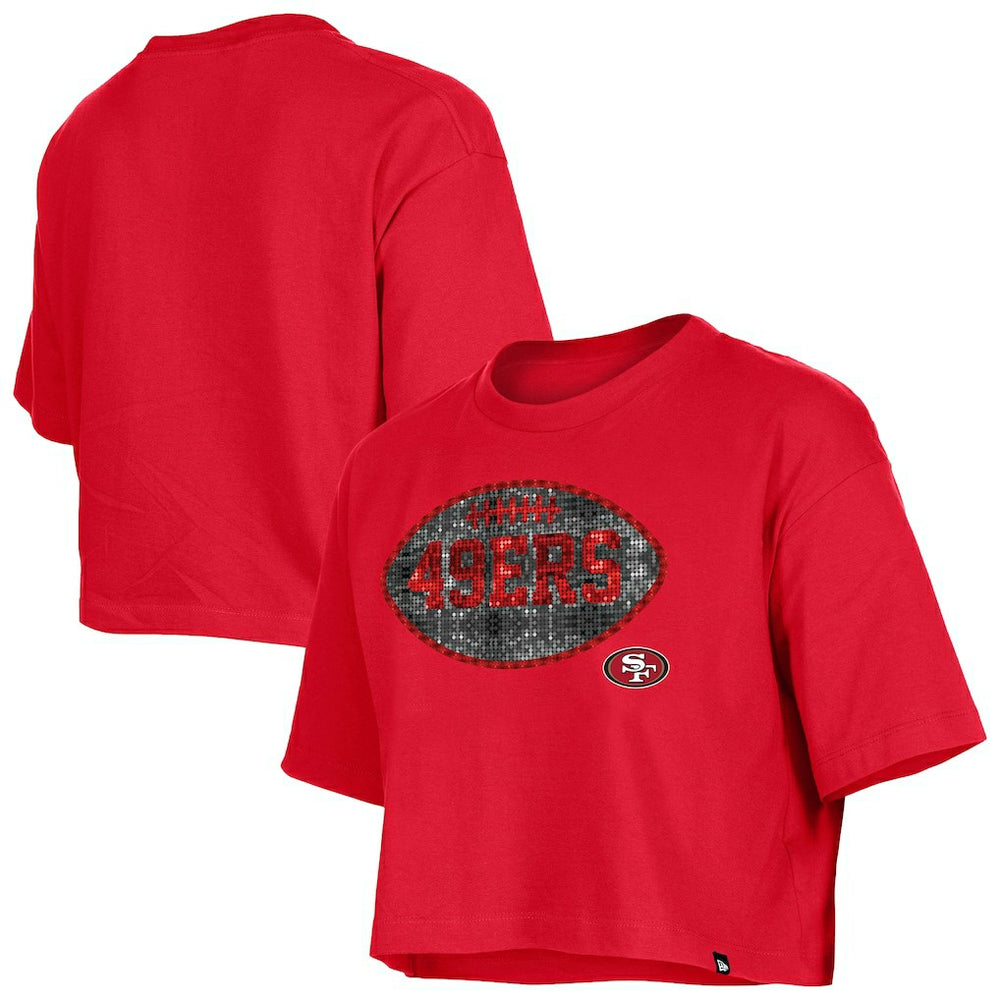 San Francisco 49ers New Era Girl's Flip Sequin Boxy T-Shirt Scarlet | NFL