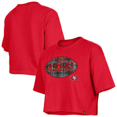 San Francisco 49ers New Era Girl's Flip Sequin Boxy T-Shirt Scarlet | NFL