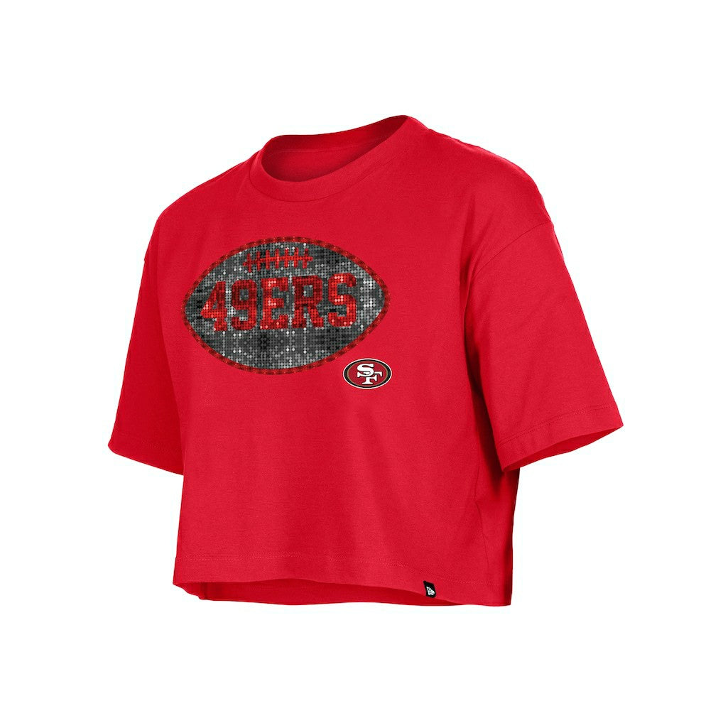 San Francisco 49ers New Era Girl's Flip Sequin Boxy T-Shirt Scarlet | NFL