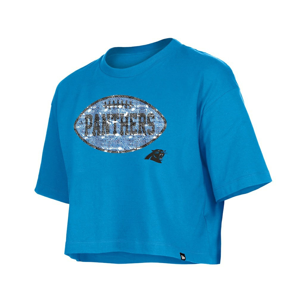 Carolina Panthers New Era Girl's Flip Sequin Boxy T-Shirt Blue | NFL