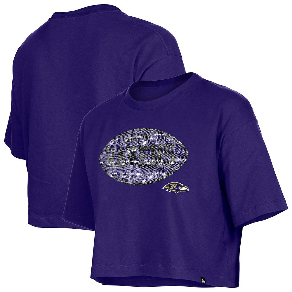 Baltimore Ravens New Era Girl's Flip Sequin Boxy T-Shirt Purple | NFL