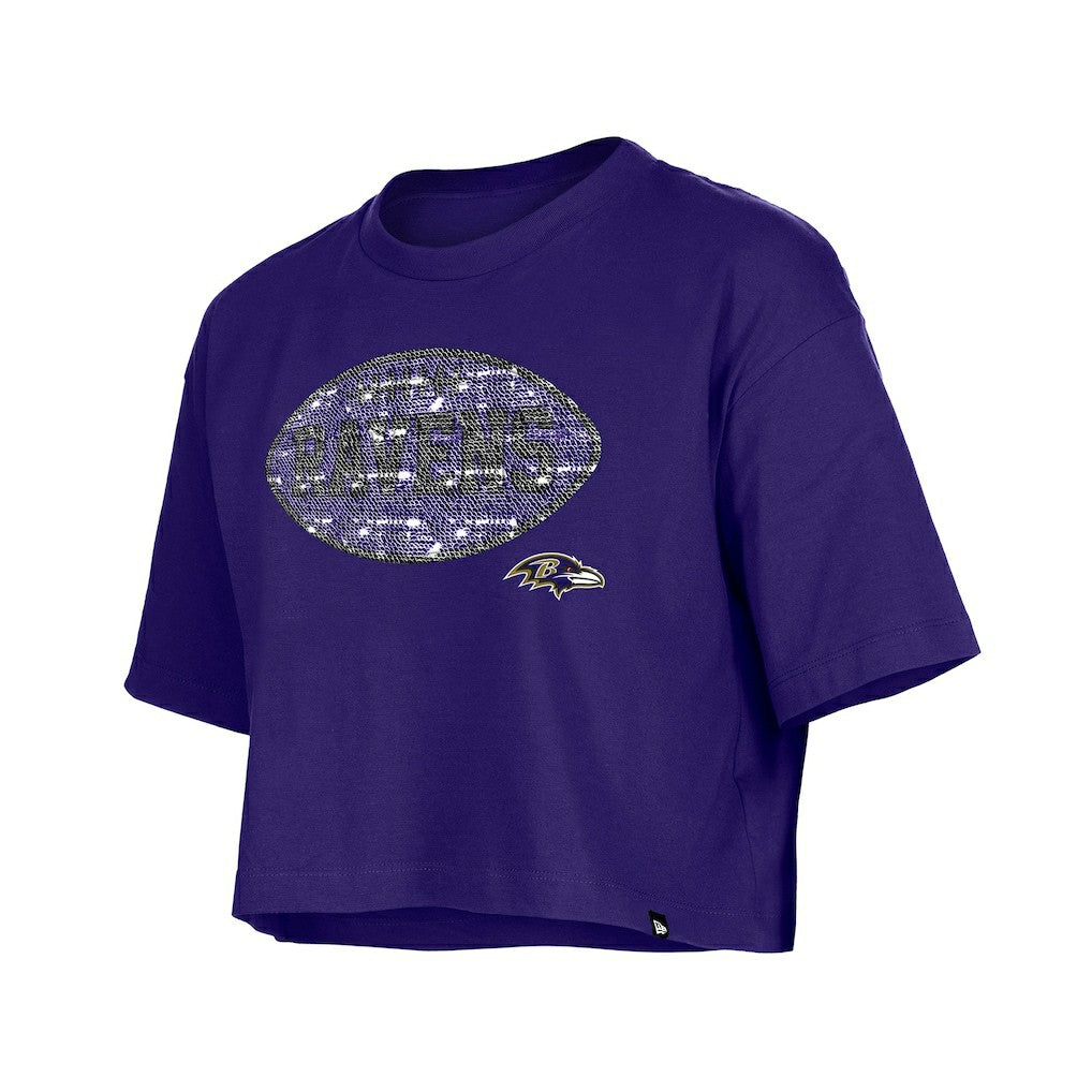 Baltimore Ravens New Era Girl's Flip Sequin Boxy T-Shirt Purple | NFL