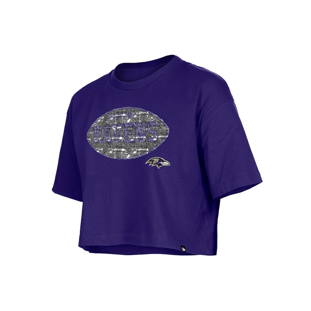 Baltimore Ravens New Era Girl's Flip Sequin Boxy T-Shirt Purple | NFL