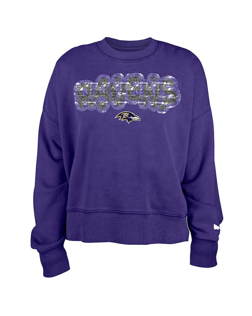 Baltimore Ravens New Era Girl's Flip Sequin Sweatshirt Purple | NFL