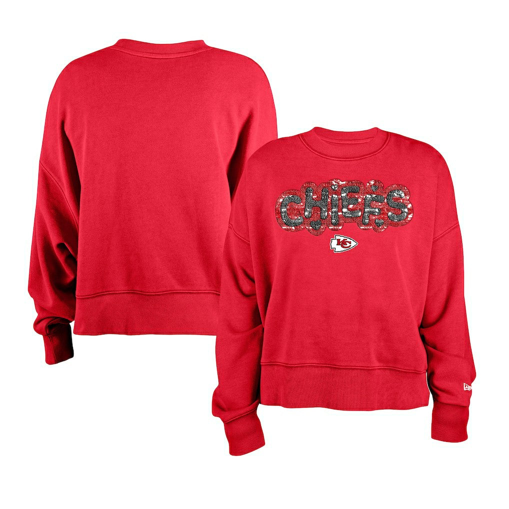 Kansas City Chiefs New Era Girl's Flip Sequin Sweatshirt Red | NFL
