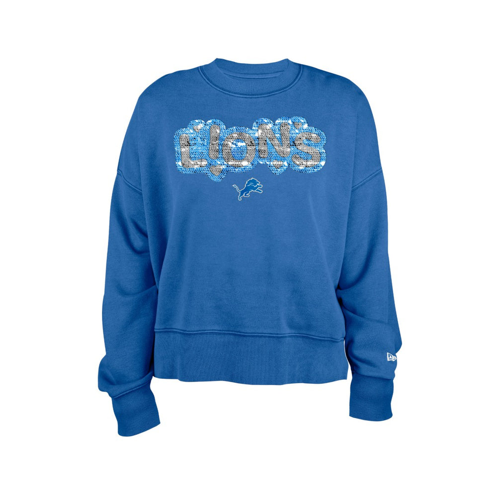 Detroit Lions New Era Girl's Flip Sequin Sweatshirt Blue | NFL