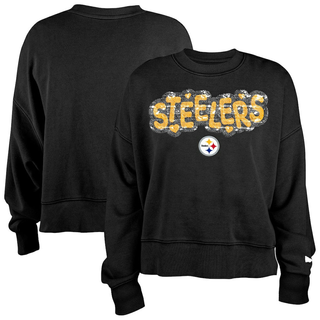 Pittsburgh Steelers New Era Girl's Flip Sequin Sweatshirt Black | NFL