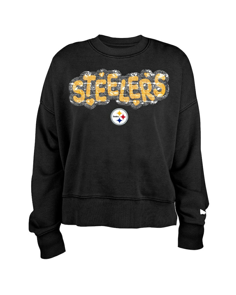 Pittsburgh Steelers New Era Girl's Flip Sequin Sweatshirt Black | NFL