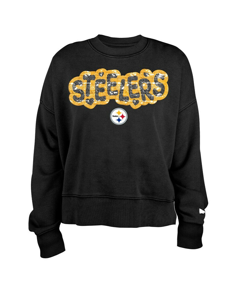Pittsburgh Steelers New Era Girl's Flip Sequin Sweatshirt Black | NFL