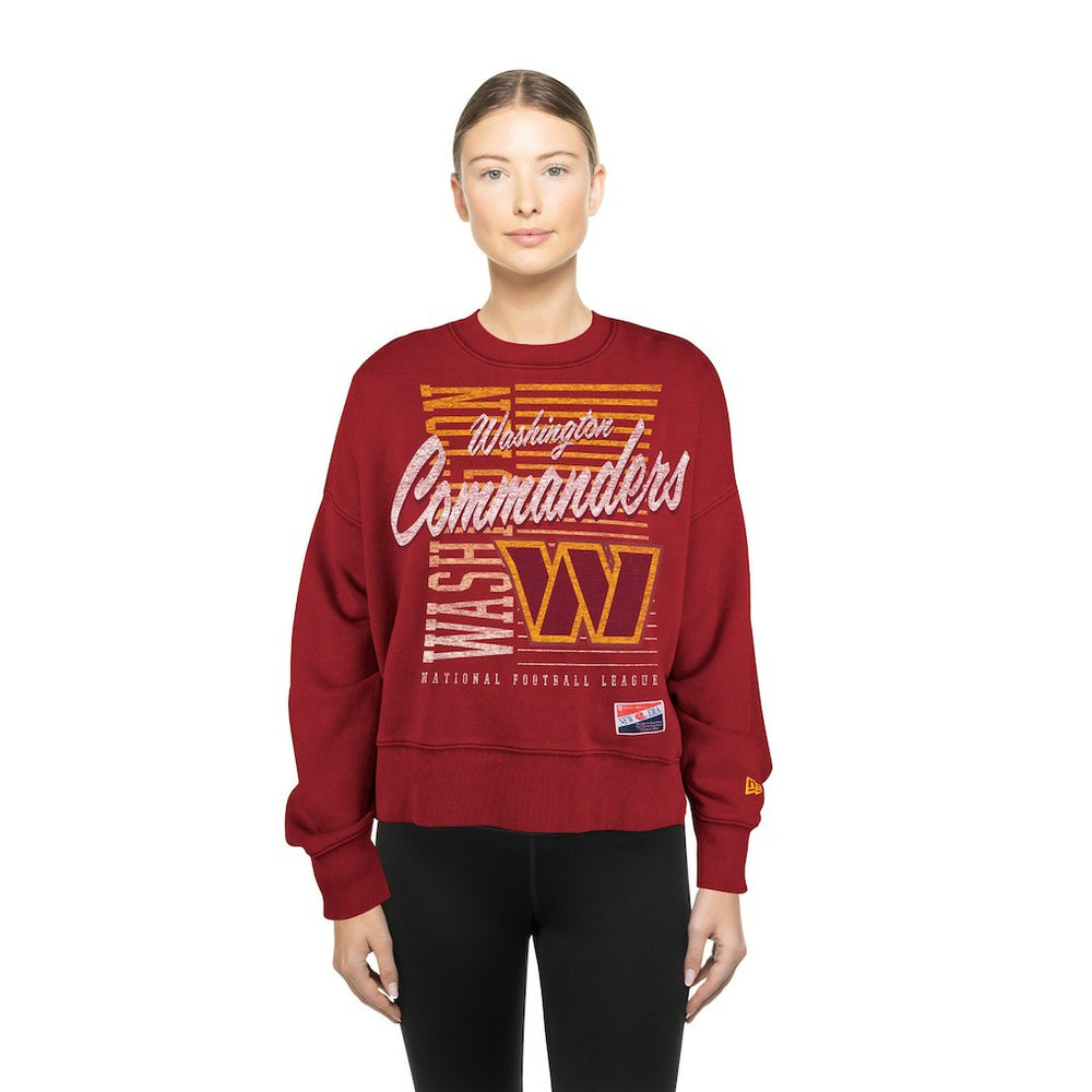 Washington Commanders New Era Women's Oversized Throwback Mineral Wash Crew Neck Sweatshirt Black | NFL