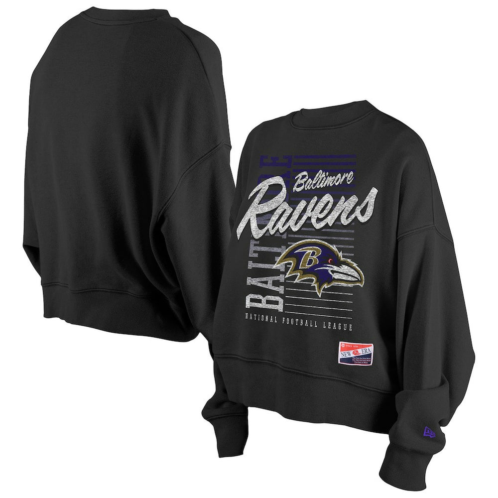 Baltimore Ravens New Era Women's Oversized Throwback Mineral Wash Crew Neck Sweatshirt Black | NFL