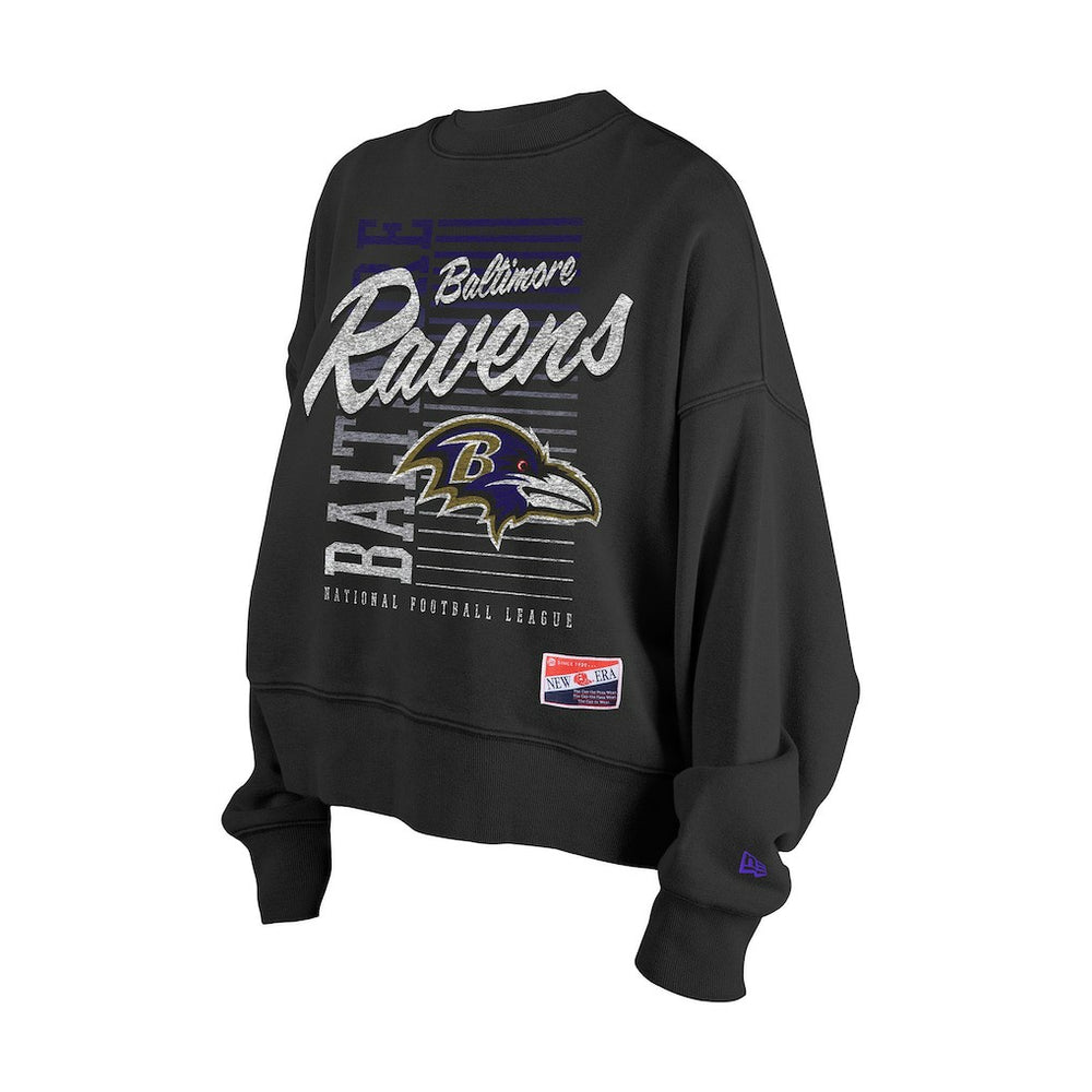 Baltimore Ravens New Era Women's Oversized Throwback Mineral Wash Crew Neck Sweatshirt Black | NFL