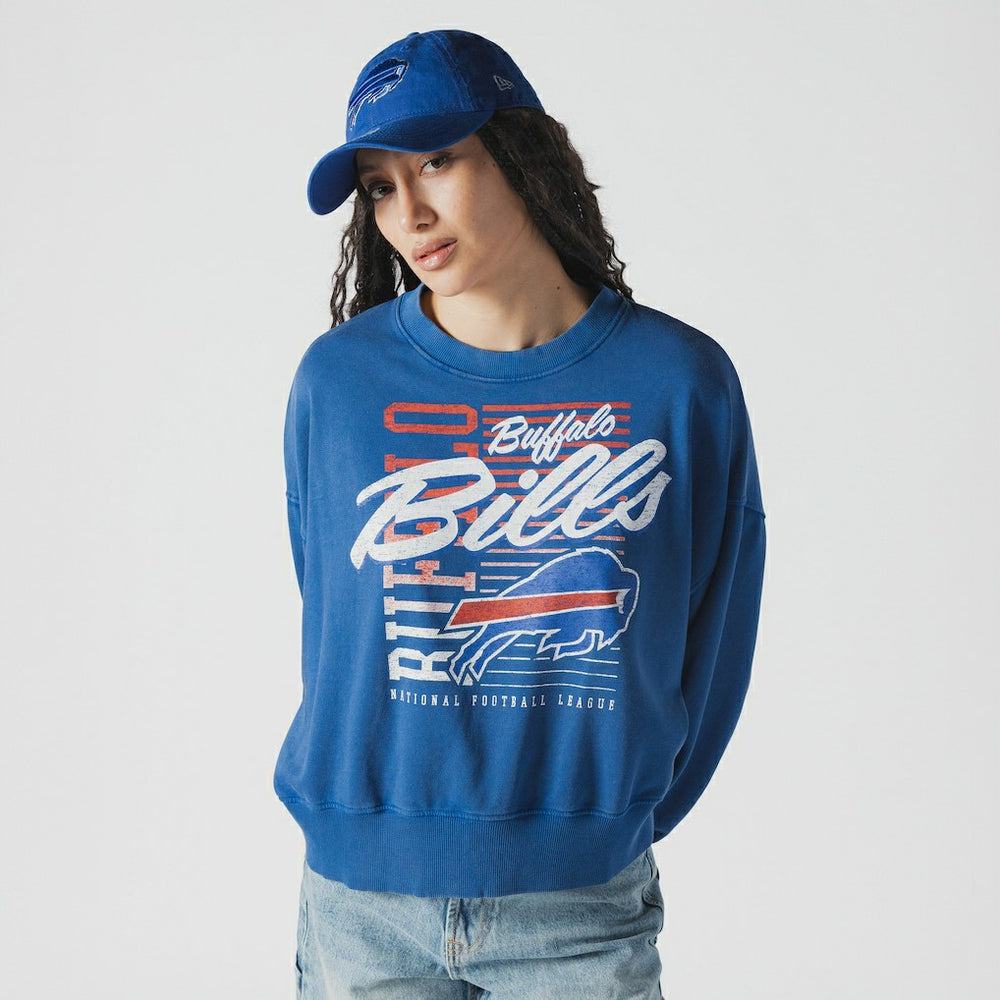 Buffalo Bills New Era Women's Oversized Throwback Mineral Wash Crew Neck Sweatshirt Royal | NFL